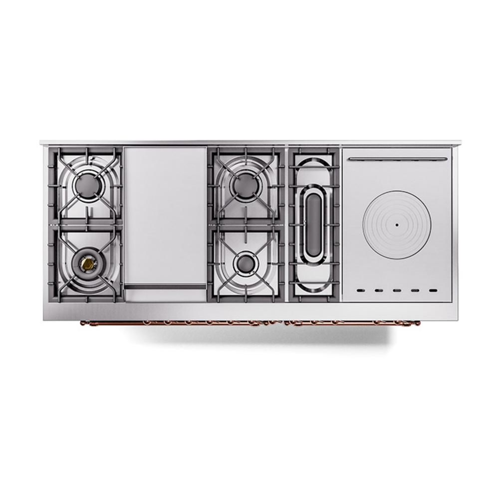 Ilve UN60FSQNMPMBP Ilve Un60Fsqnmpmbp Nostalgie Ii Noblesse 60" Dual Fuel Range (7 Sealed Burners + Griddle + French Top, Natural Gas, Solid Door, Midnight Blue, Copper)