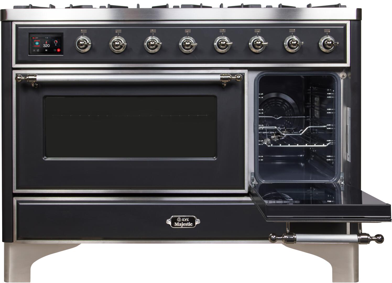 Ilve UM12FDNS3MGCLP Majestic Ii 48 Inch Dual Fuel Liquid Propane Freestanding Range In Matte Graphite With Chrome Trim