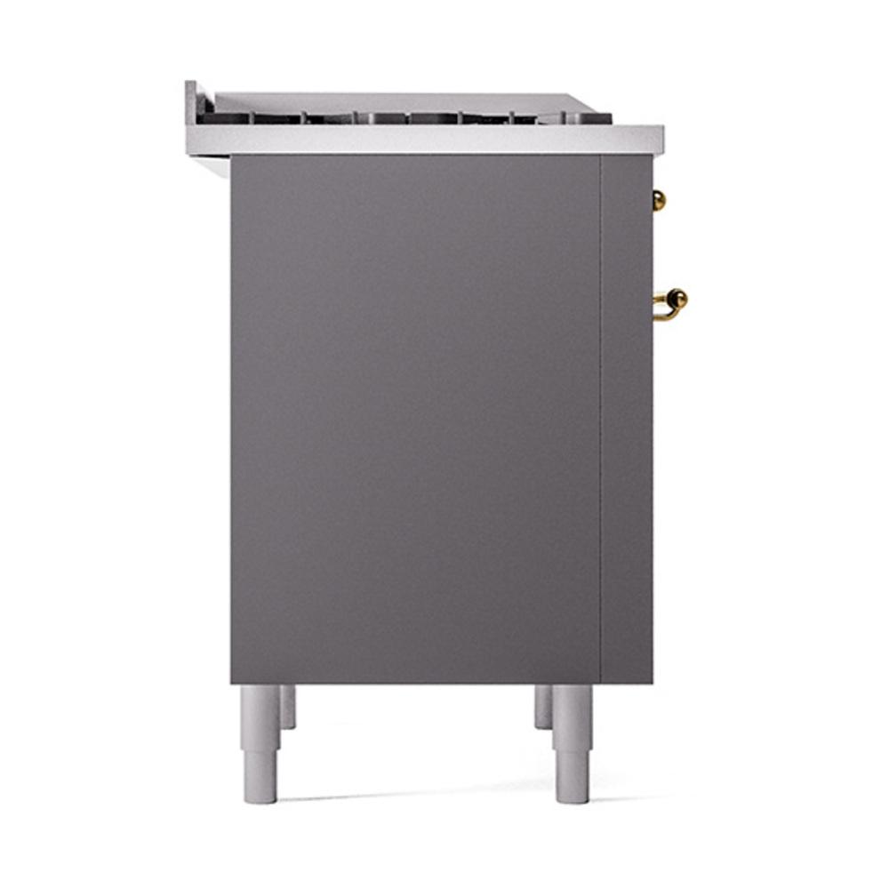 Ilve UN36FQNMPMGG Ilve Un36Fqnmpmgg Nostalgie Ii Noblesse 36" Dual Fuel Range (Natural Gas, Solid Door, Graphite Matte, Brass)