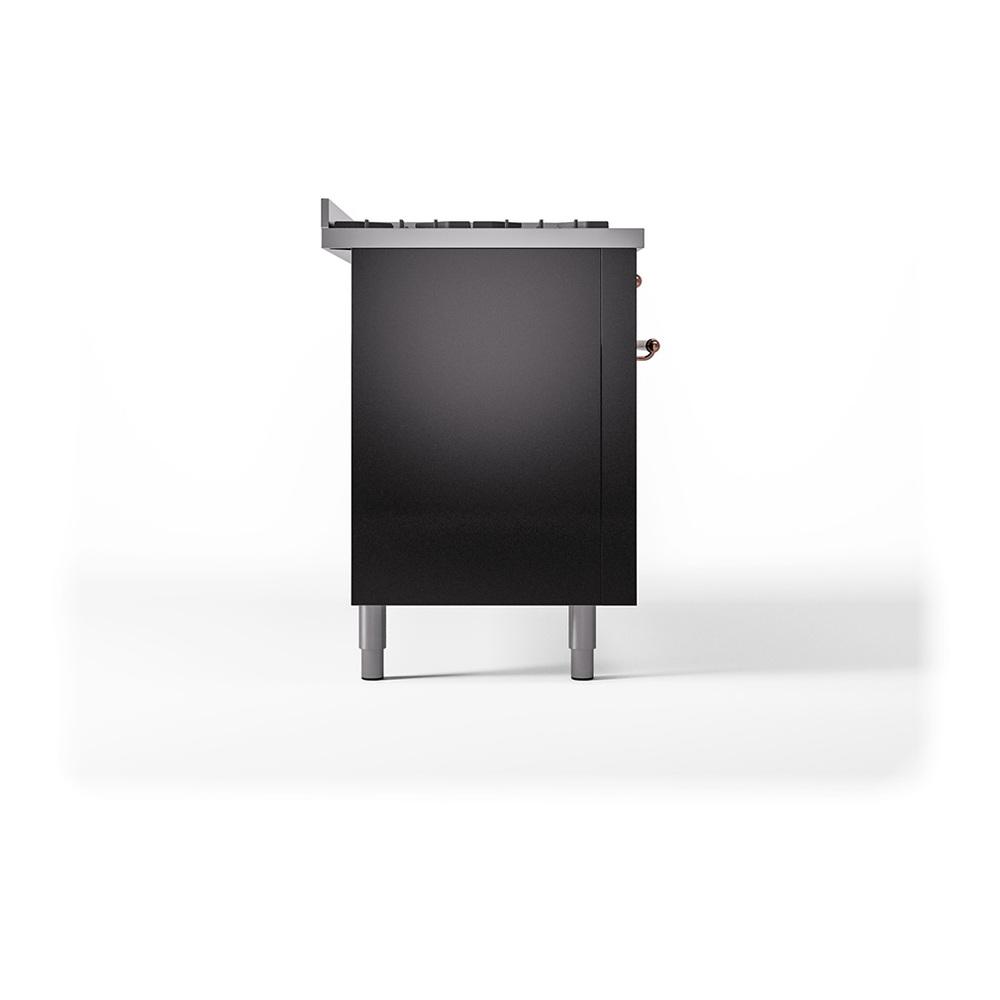 Ilve UN60FQNMPBKPLP Ilve Un60Fqnmpbkplp Nostalgie Ii Noblesse 60" Dual Fuel Range (9 Sealed Burners + Griddle, Liquid Propane, Solid Door, Glossy Black, Copper)