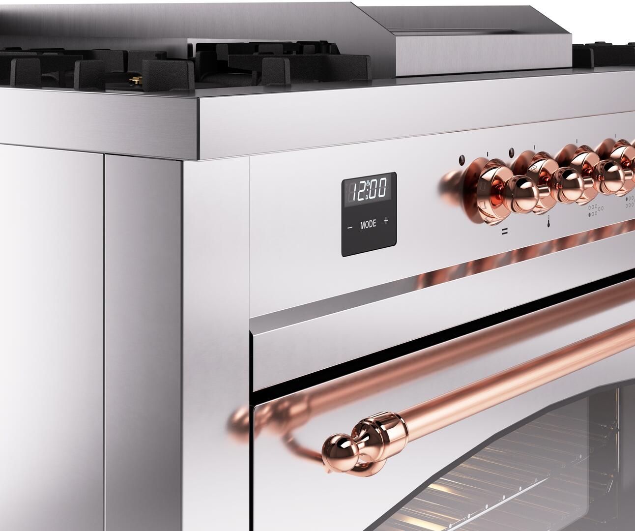 Ilve UP60FSNMPSSPLP Nostalgie Ii 60 Inch Dual Fuel Liquid Propane Freestanding Range In Stainless Steel With Copper Trim