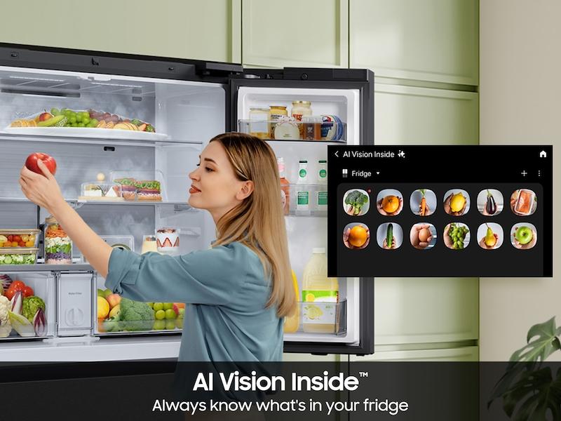 Samsung RF90F29BECR Bespoke 29 Cu. Ft. 4-Door French Door Refrigerator With Ai Home & Ai Vision Inside™ In Charcoal Glass And Stainless Steel