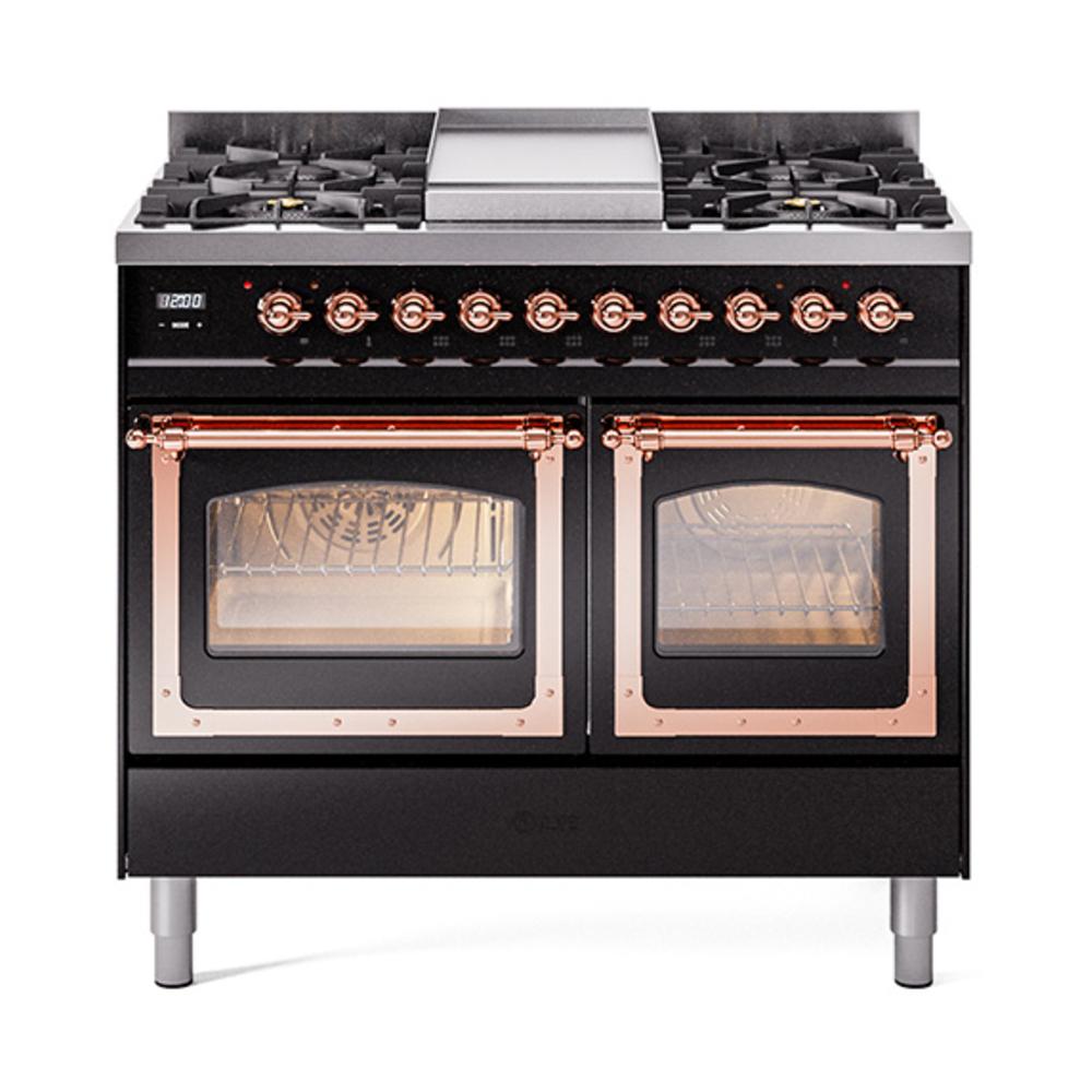 Ilve UND40FNMPBKP Ilve Und40Fnmpbkp Nostalgie Ii Noblesse 40" Dual Fuel Range (Natural Gas, Triple Glass Door, Glossy Black, Copper)