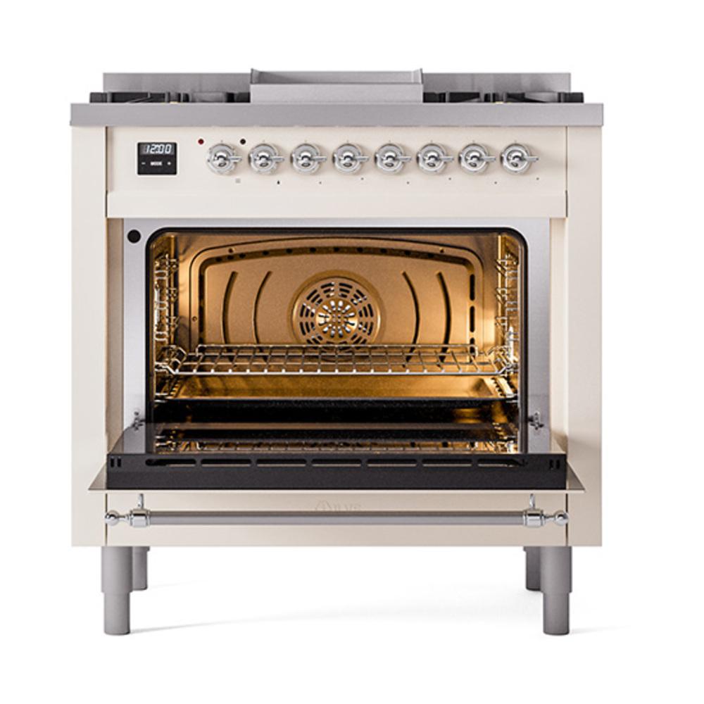 Ilve UN36FNMPAWCLP Ilve Un36Fnmpawclp Nostalgie Ii Noblesse 36" Dual Fuel Range (Liquid Propane, Triple Glass Door, Antique White, Chrome)