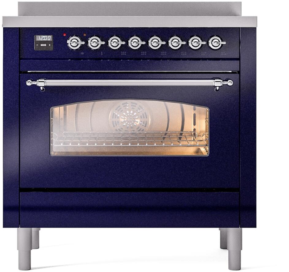 Ilve UPI366NMPMBC Nostalgie Ii 36 Inch Electric Freestanding Range In Blue With Chrome Trim