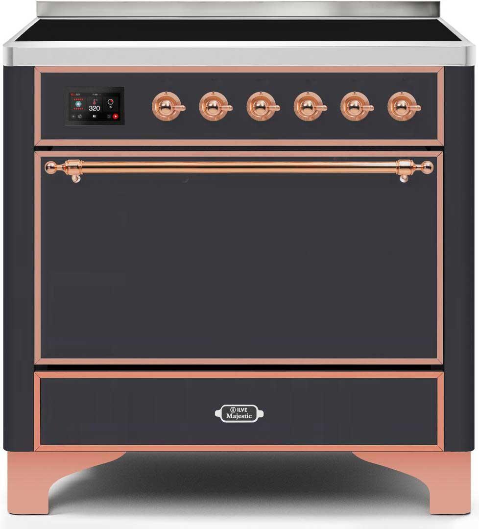Ilve UMI09QNS3MGP Majestic Ii 36 Inch Electric Freestanding Range In Matte Graphite With Copper Trim