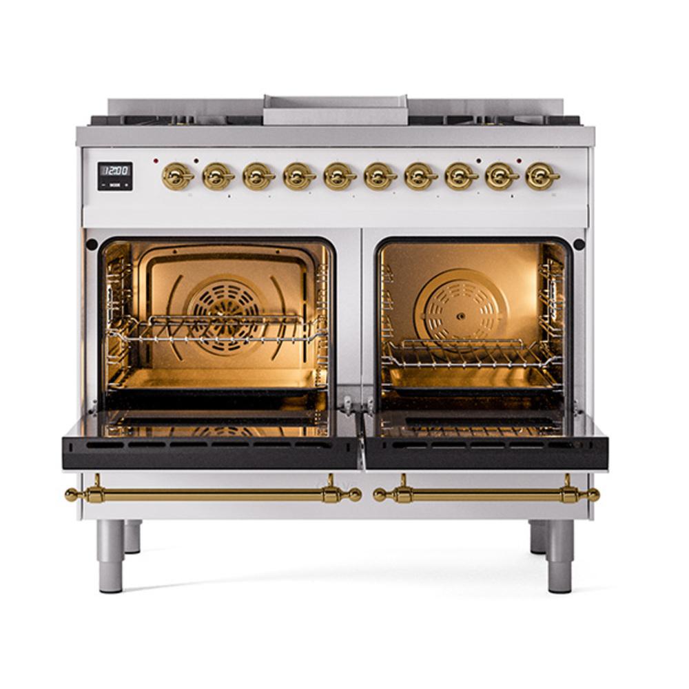 Ilve UND40FQNMPWHG Ilve Und40Fqnmpwhg Nostalgie Ii Noblesse 40" Dual Fuel Range (Natural Gas, Solid Door, White, Brass)