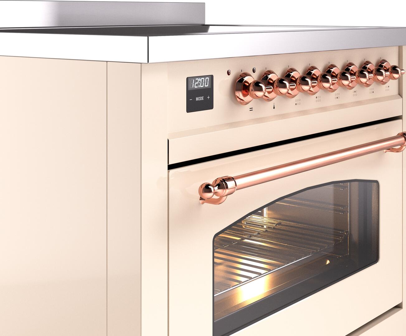 Ilve UPI366NMPAWP Nostalgie Ii 36 Inch Electric Freestanding Range In Antique White With Copper Trim