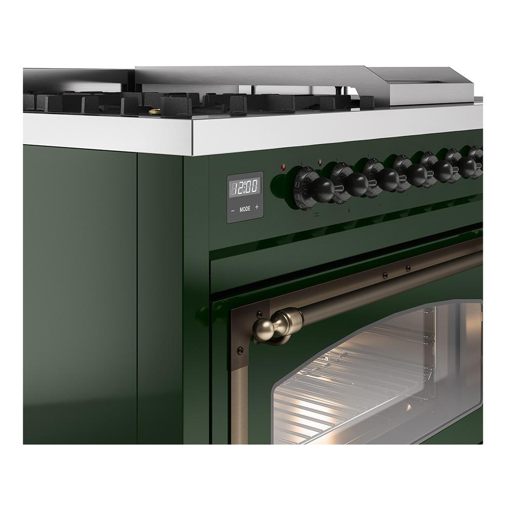 Ilve UN48FSNMPEGB Ilve Un48Fsnmpegb Nostalgie Ii Noblesse 48" Dual Fuel Range (5 Sealed Burners + Griddle + French Top, Natural Gas, Triple Glass Door, Emerald Green, Burnished)