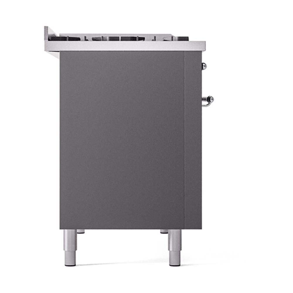 Ilve UN48FQNMPMGCLP Ilve Un48Fqnmpmgclp Nostalgie Ii Noblesse 48" Dual Fuel Range (8 Sealed Burners + Griddle, Liquid Propane, Solid Door, Graphite Matte, Chrome)