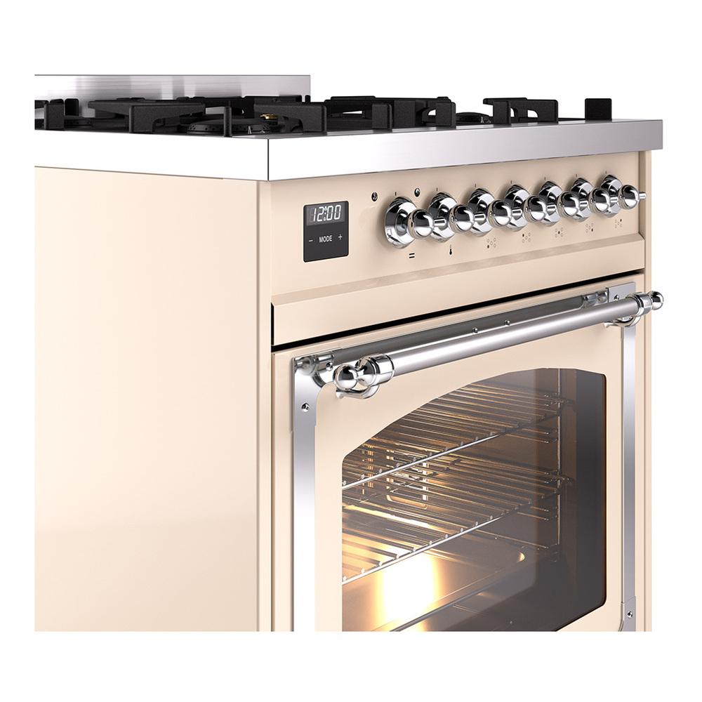 Ilve UN30NMPAWC Ilve Un30Nmpawc Nostalgie Ii Noblesse 30" Dual Fuel Range (Natural Gas, Triple Glass Door, Antique White, Chrome)