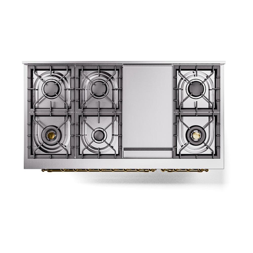 Ilve UN48FQNMPMGG Ilve Un48Fqnmpmgg Nostalgie Ii Noblesse 48" Dual Fuel Range (8 Sealed Burners + Griddle, Natural Gas, Solid Door, Graphite Matte, Brass)