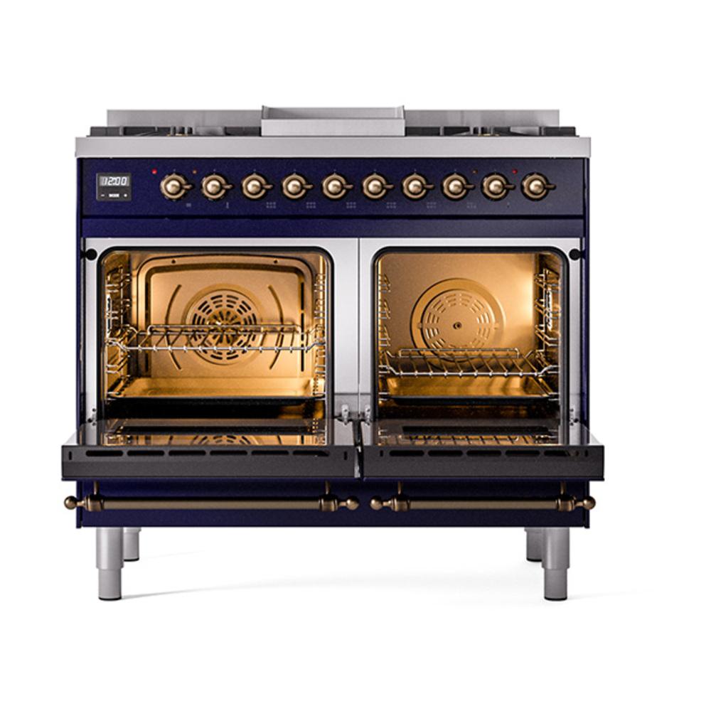 Ilve UND40FQNMPMBBLP Ilve Und40Fqnmpmbblp Nostalgie Ii Noblesse 40" Dual Fuel Range (Liquid Propane, Solid Door, Midnight Blue, Burnished)