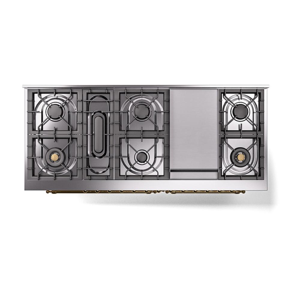Ilve UN60FNMPAWGLP Ilve Un60Fnmpawglp Nostalgie Ii Noblesse 60" Dual Fuel Range (9 Sealed Burners + Griddle, Liquid Propane, Triple Glass Door, Antique White, Brass)