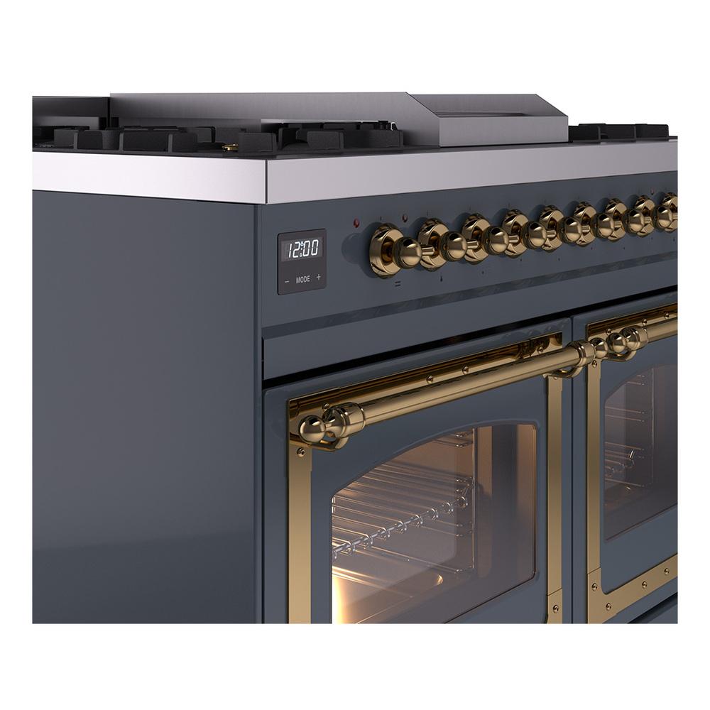 Ilve UND40FNMPBGG Ilve Und40Fnmpbgg Nostalgie Ii Noblesse 40" Dual Fuel Range (Natural Gas, Triple Glass Door, Blue Grey, Brass)