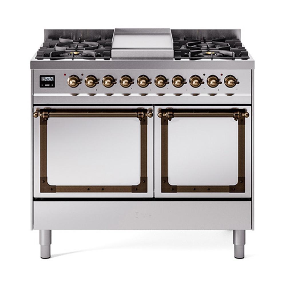 Ilve UND40FQNMPSSBLP Ilve Und40Fqnmpssblp Nostalgie Ii Noblesse 40" Dual Fuel Range (Liquid Propane, Solid Door, Stainless Steel, Burnished)