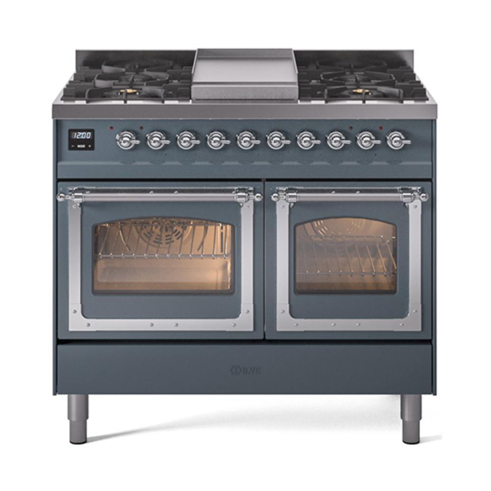 Ilve UND40FNMPBGCLP Ilve Und40Fnmpbgclp Nostalgie Ii Noblesse 40" Dual Fuel Range (Liquid Propane, Triple Glass Door, Blue Grey, Chrome)