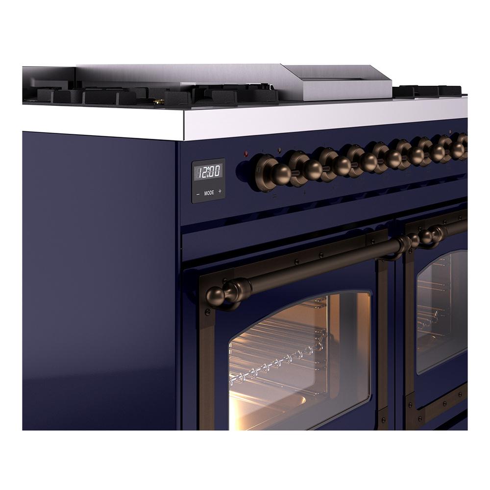 Ilve UND40FNMPMBB Ilve Und40Fnmpmbb Nostalgie Ii Noblesse 40" Dual Fuel Range (Natural Gas, Triple Glass Door, Midnight Blue, Burnished)