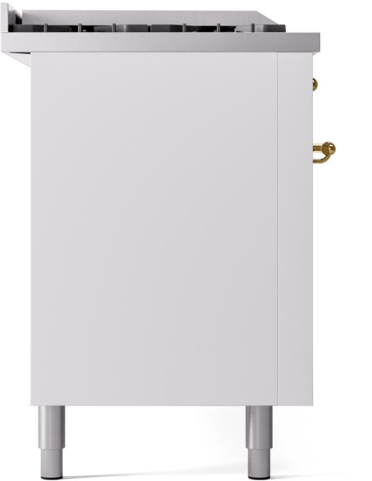 Ilve UP60FSNMPWHGLP Nostalgie Ii 60 Inch Dual Fuel Liquid Propane Freestanding Range In White With Brass Trim