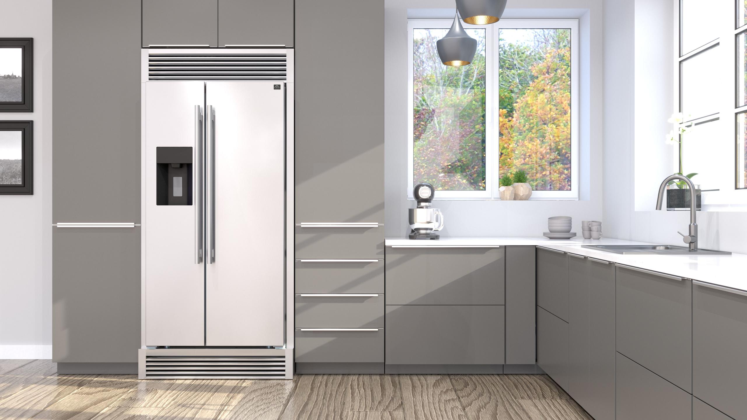 Forno FFRBI184440SG Salerno 36" Side By Side 20 Cu.Ft Stainless Steel Refrigerator With Ice Maker & Decorative Grill