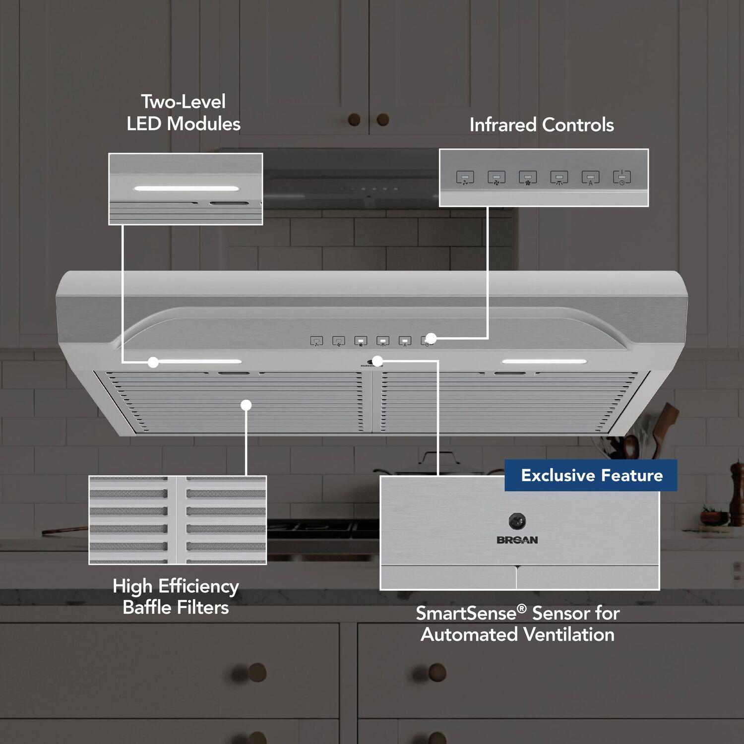 Broan ALT3304SS Alta 30-Inch 490 Max Blower Cfm 1.1 Sones Stainless Steel Range Hood