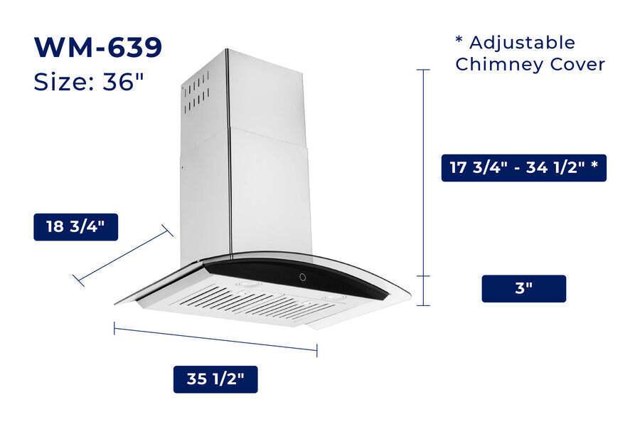 Hauslane WM639SS36 Hauslane Chef 36-In Convertible Stainless Steel Wall-Mounted Range Hood