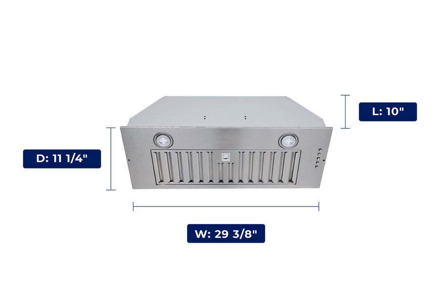 Hauslane INR100SS30 Hauslane Chef 30-In Convertible Stainless Steel Undercabinet Range Hood Insert