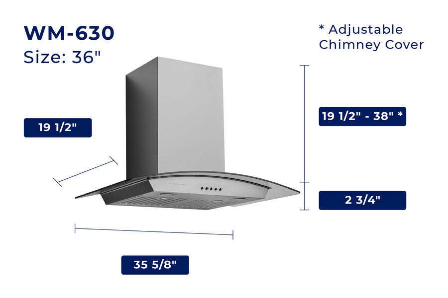 Hauslane WM630SS36 Hauslane Chef 36-In Convertible Stainless Steel Wall-Mounted Range Hood