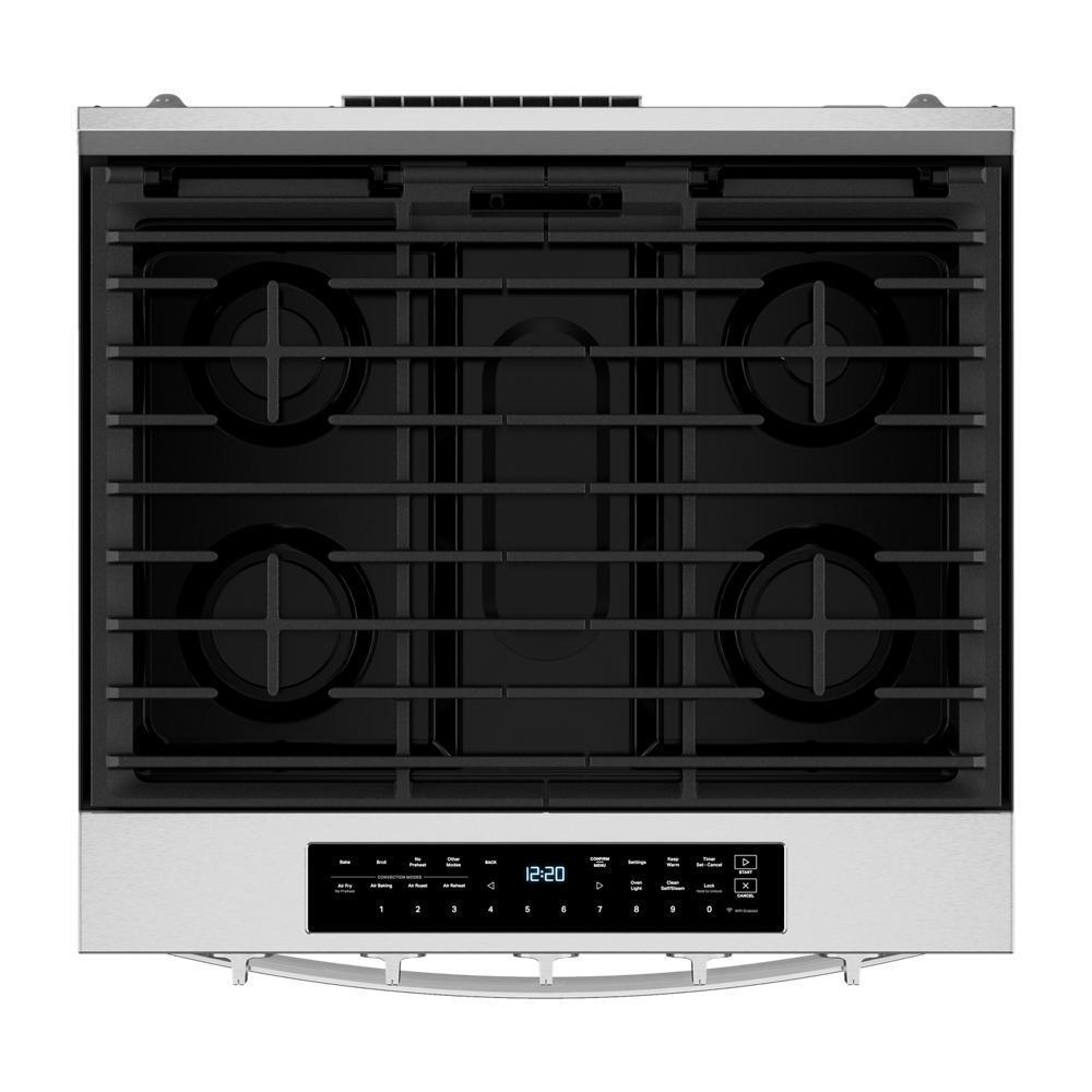 Whirlpool WSGS7530RZ 30-Inch Smart Slide In Gas Range With Air Cooking Technology, No Preheat Air Fry, Wipeclean™ Coating, Steam/Self Clean And High Speed Preheat