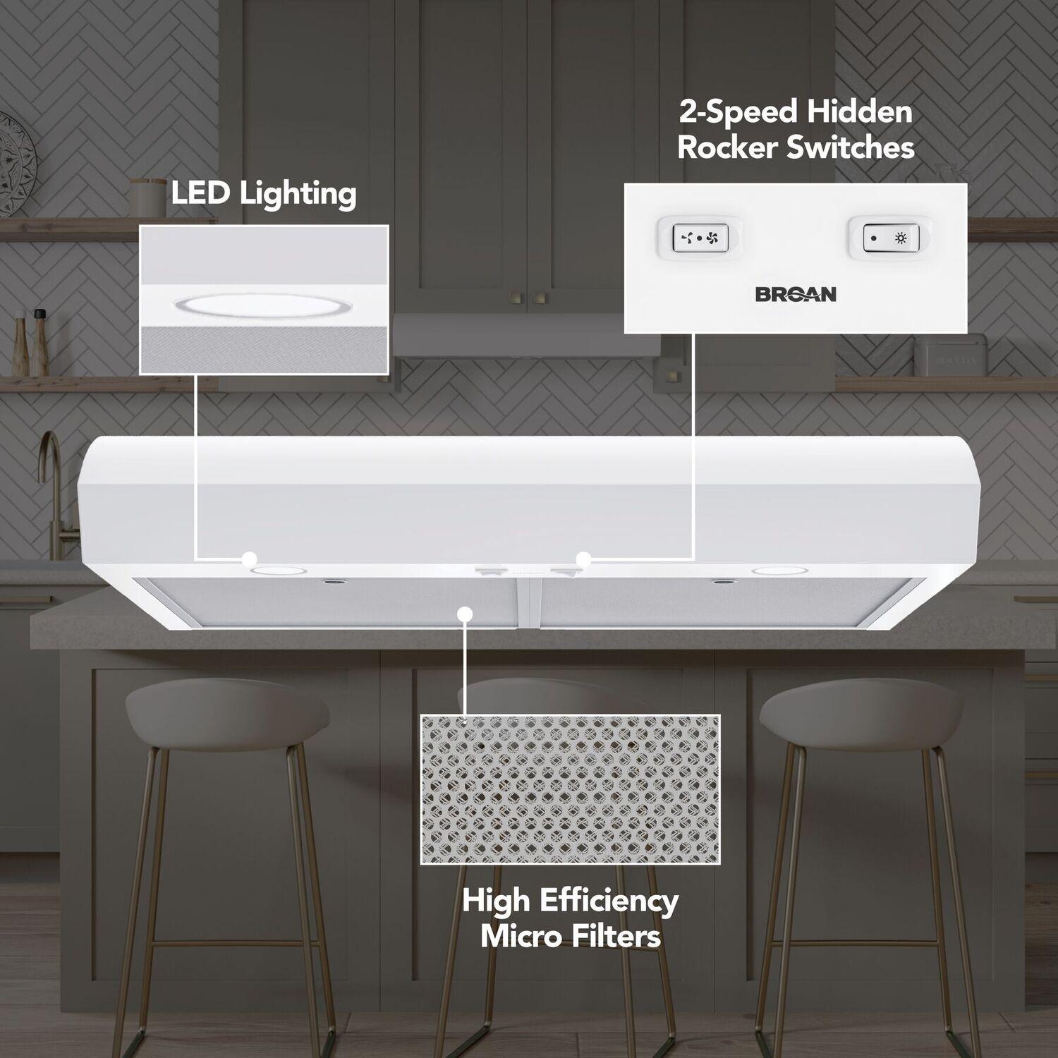 Broan MTR1303WW Broan-Nutone 30-Inch Under Cabinet Range Hood, Energy Star, 350 Max Blower Cfm, White