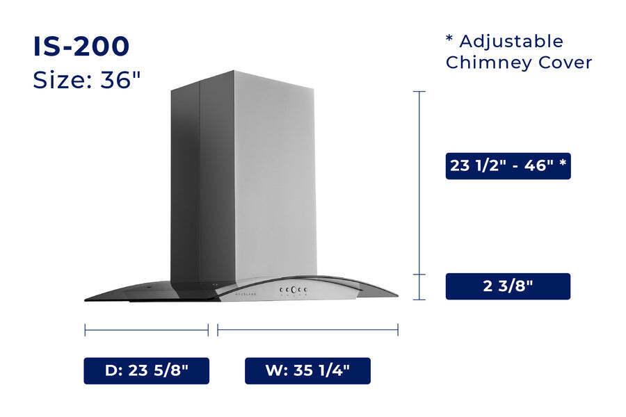 Hauslane IS200SS36 Hauslane Chef 30-In Convertible Stainless Steel Island Range Hood