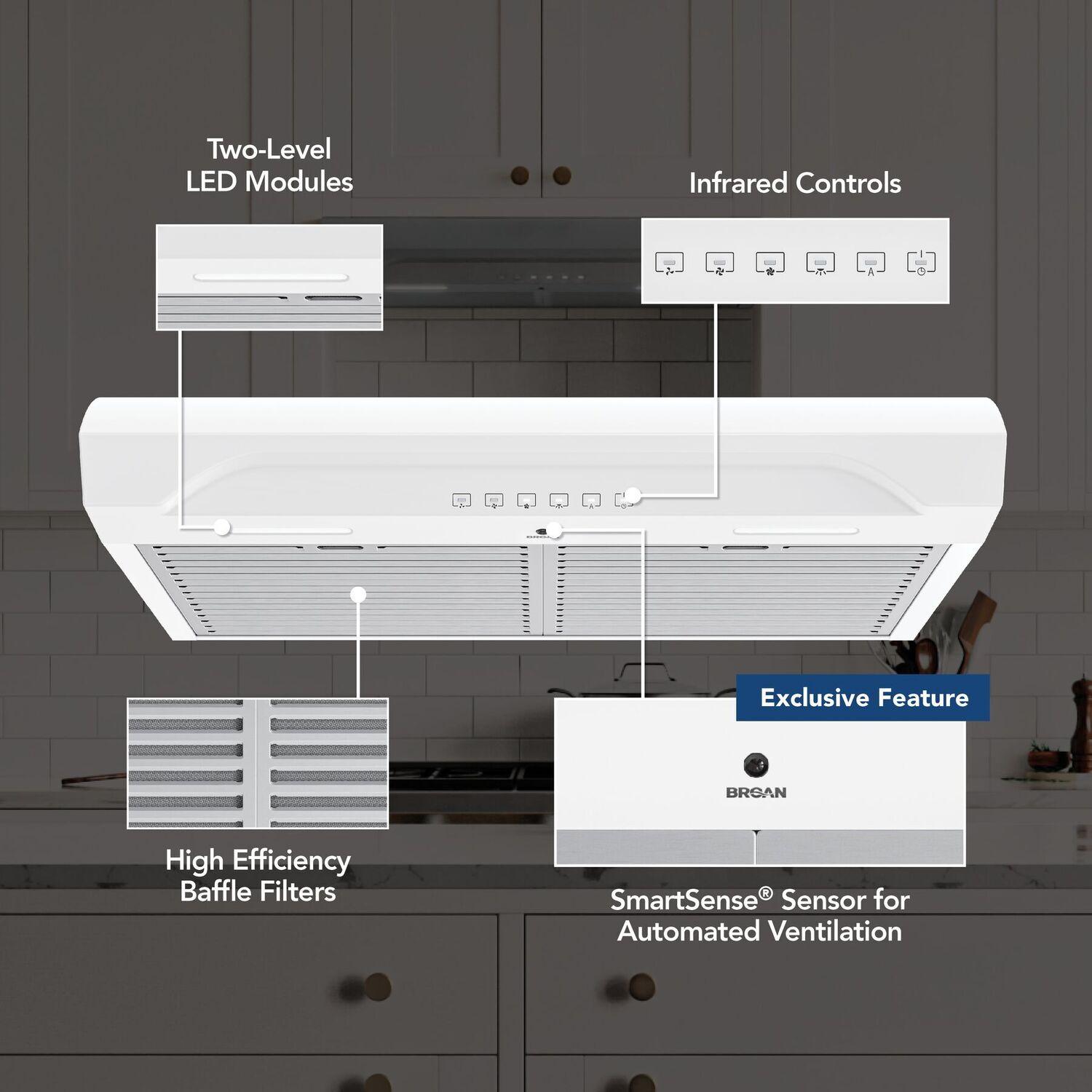 Broan ALT3304WW Alta 30-Inch 490 Max Blower Cfm 1.1 Sones White Range Hood
