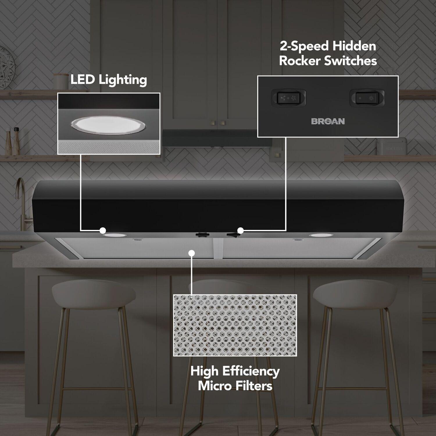Broan MTR1303BL Broan-Nutone 30-Inch Under Cabinet Range Hood, Energy Star, 350 Max Blower Cfm, Black