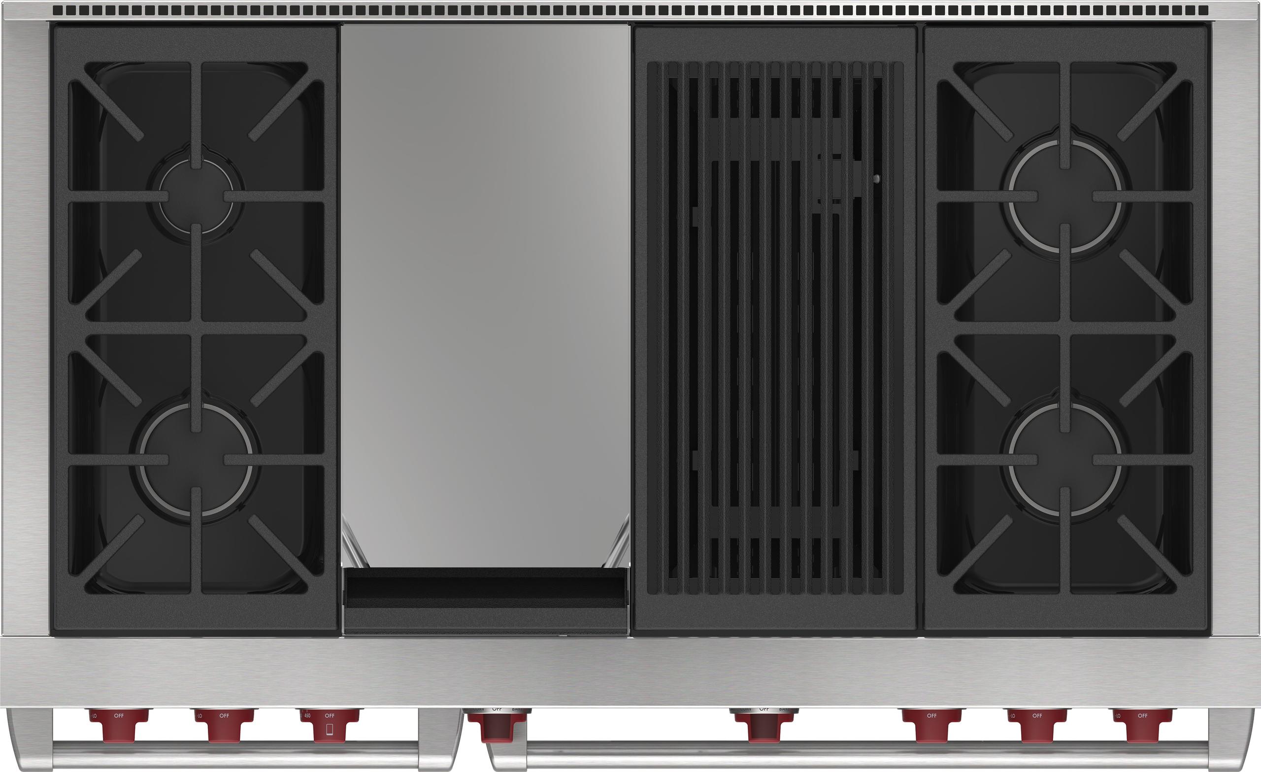 Wolf DF48450CGWHPLP 48" Dual Fuel Range - 4 Burners, Infrared Charbroiler And Infrared Griddle