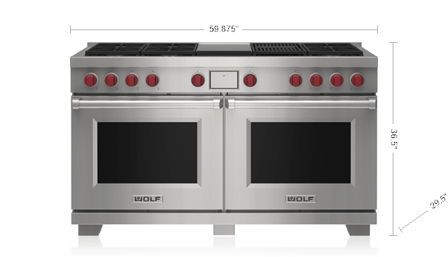 Wolf DF60650CGWHPLP 60" Dual Fuel Range - 6 Burners, Infrared Charbroiler And Infrared Griddle