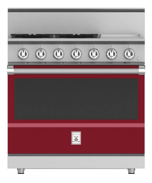 Hestan KRG364GDNGBG 36" 4-Burner All Gas Range With 12" Griddle - Natural Gas - Burgundy / Tin Roof