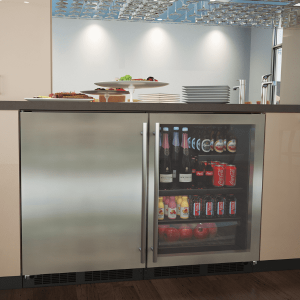 Marvel MABV224SG31A 24-In Low Profile Built-In Beverage Center With Convertible Shelf And Maxstore Bin With Door Style - Stainless Steel Frame Glass