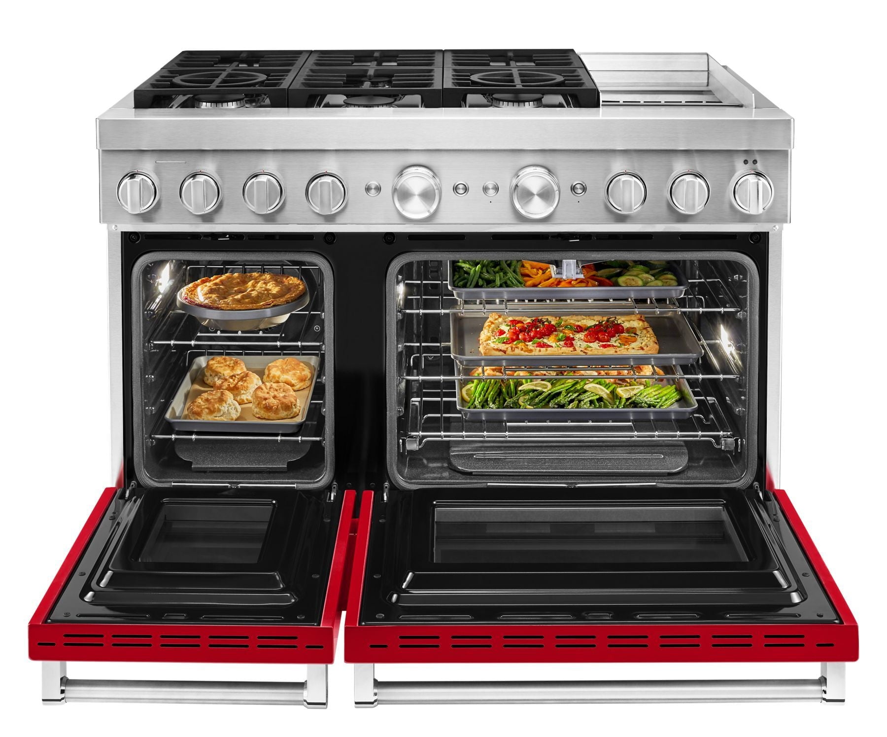 Kitchenaid KFDC558JPA Kitchenaid® 48'' Smart Commercial-Style Dual Fuel Range With Griddle - Passion Red