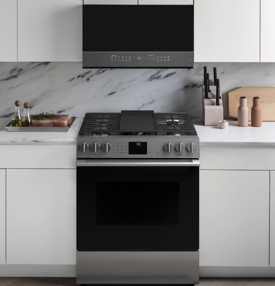 Cafe CGS700M2NS5 Café 30" Smart Slide-In, Front-Control, Gas Range With Convection Oven In Platinum Glass