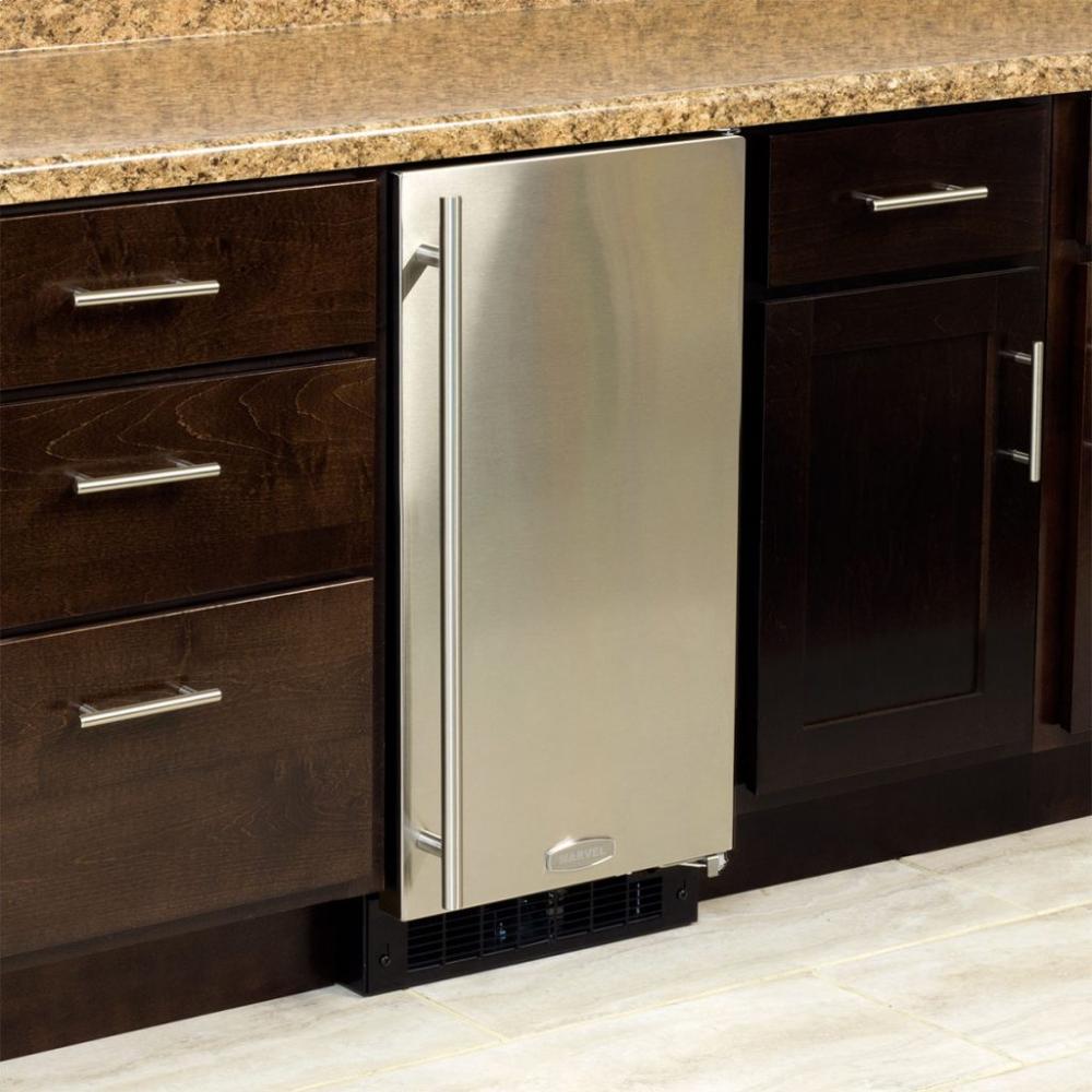 Marvel MA15CLS1LS 15" Ada Height Clear Ice Machine With Arctic Illuminice Lighting - Gravity Drain - Solid Stainless Steel Door, Left Hinge