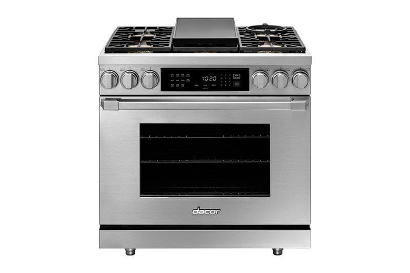 Dacor HDPR36SLP 36" Dual Fuel Pro Range, Silver Stainless Steel, Liquid Propane