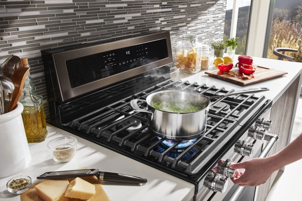 Kitchenaid KFGG500EBS 30-Inch 5-Burner Gas Convection Range - Black Stainless Steel With Printshield™ Finish