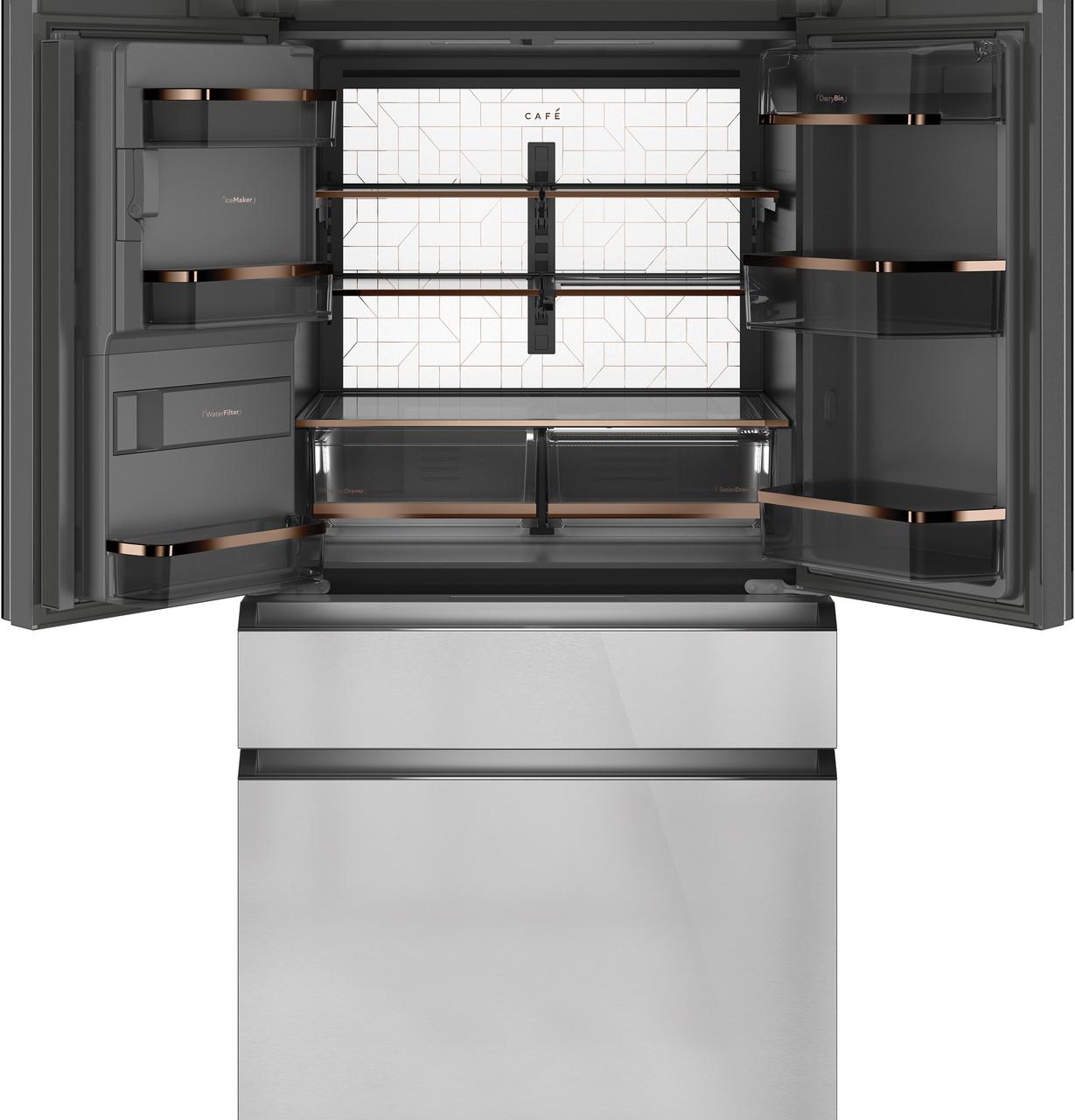 Cafe CXE22DM5PS5 Café™ Energy Star® 22.3 Cu. Ft. Smart Counter-Depth 4-Door French-Door Refrigerator In Platinum Glass