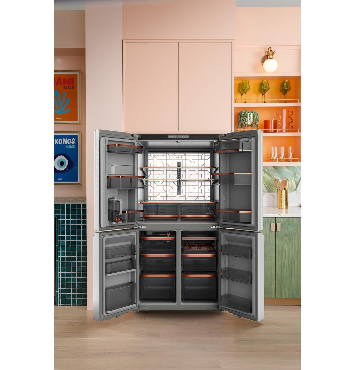 Cafe CAE28DM5TS5 Café™ Energy Star® 27.4 Cu. Ft. Smart Quad-Door Refrigerator In Platinum Glass With Dual-Dispense Autofill Pitcher