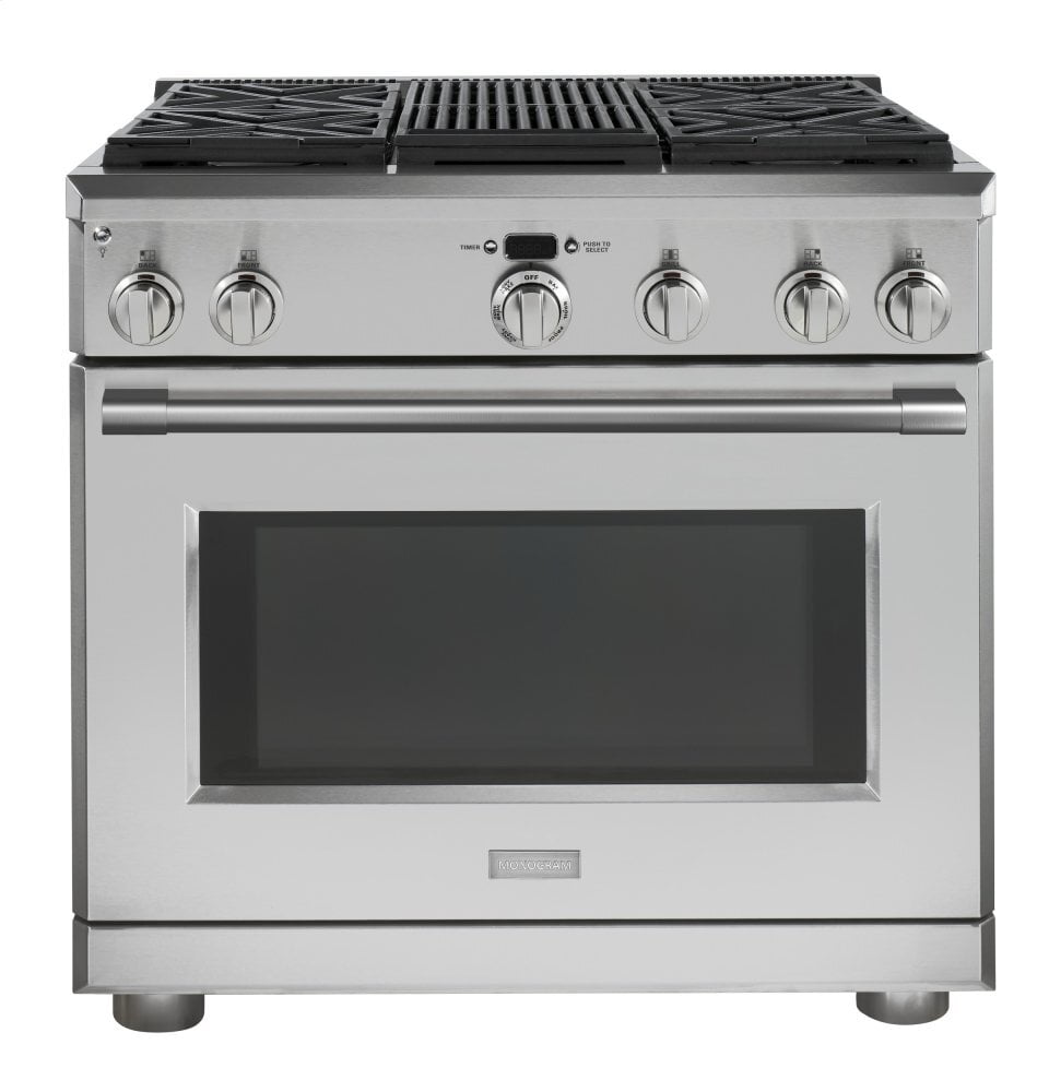 Monogram ZDP364NRNSS Monogram 36" Dual-Fuel Professional Range With 4 Burners And Grill (Natural Gas)