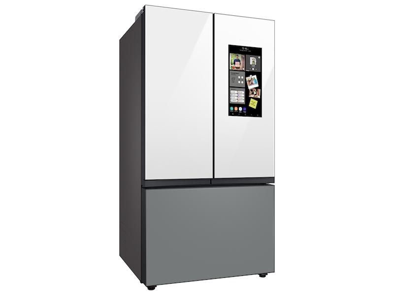 Samsung RF30BB69006M Bespoke 3-Door French Door Refrigerator (30 Cu. Ft.) - With Top Left And Family Hub™ Panel In White Glass - And Matte Grey Glass Bottom Door Panel