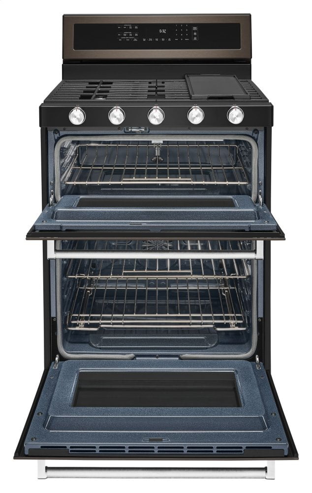 Kitchenaid KFGD500EBS 30-Inch 5 Burner Gas Double Oven Convection Range - Black Stainless Steel With Printshield™ Finish