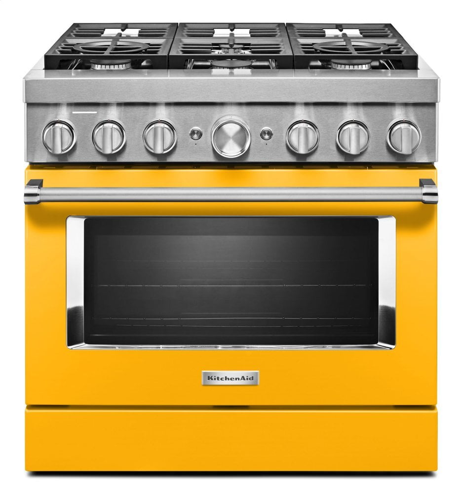 Kitchenaid KFDC506JYP Kitchenaid® 36'' Smart Commercial-Style Dual Fuel Range With 6 Burners - Yellow Pepper