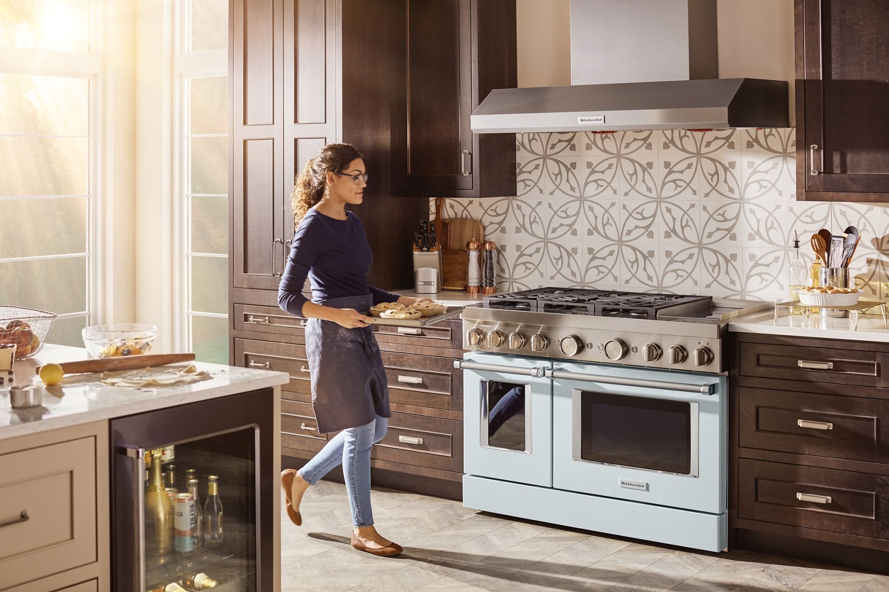Kitchenaid KFDC558JMB Kitchenaid® 48'' Smart Commercial-Style Dual Fuel Range With Griddle - Misty Blue