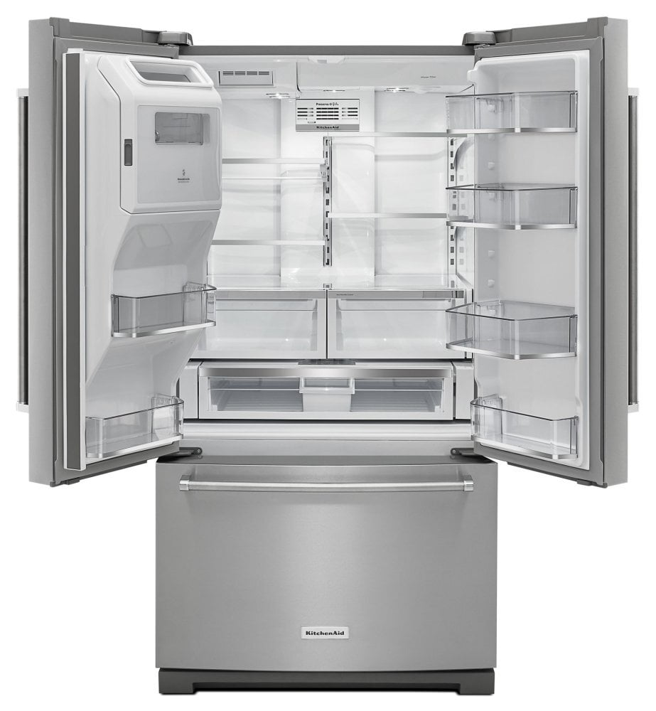 Kitchenaid KRFF507HPS 26.8 Cu. Ft. 36-Inch Width Standard Depth French Door Refrigerator With Exterior Ice And Water And Printshield™ Finish - Stainless Steel With Printshield™ Finish